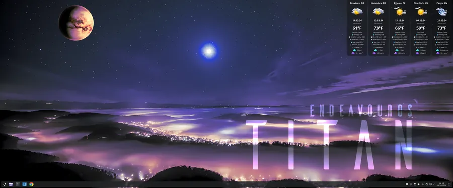WeatherWidget on EndeavourOS in compact vertical sidebar layout