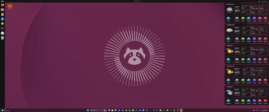 WeatherWidget on Ubuntu Linux displaying live horizontal detailed telemetry