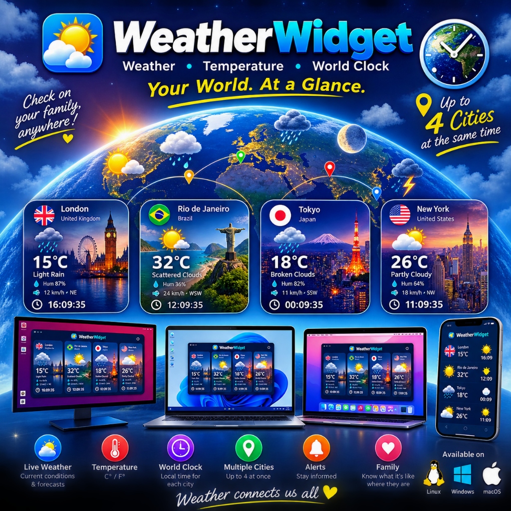 WeatherWidget Multi-City World Clock Banner